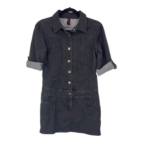 Max Rave Womens Size Small Black Denim Short Dress - Picture 1 of 4